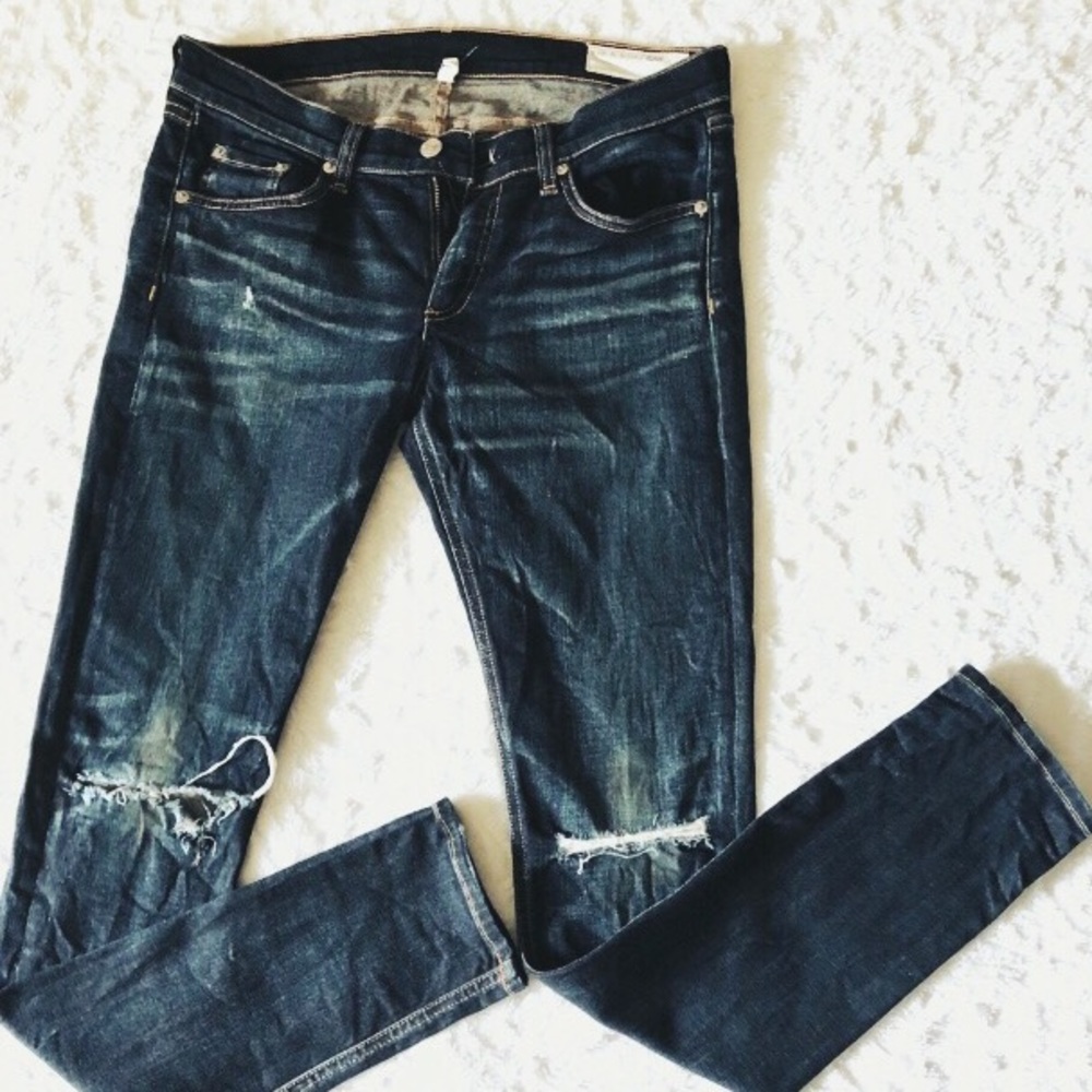 rag & bone distressed dark wash skinny jeans